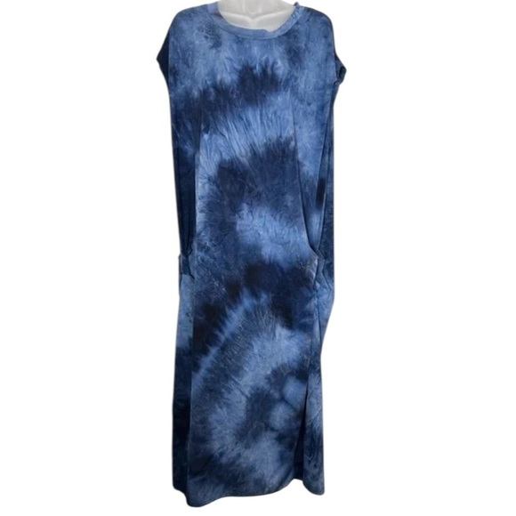 Umgee Navy Tie Dye Ruched Sleeveless Maxi Dress Oversized Shift Sz S - Picture 3 of 9